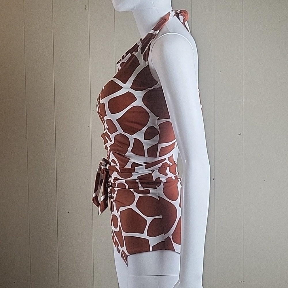 Coral Reef Swim Giraffe Print Two Piece High Waisted Halter Bikini Swims… - Picture 3 of 15